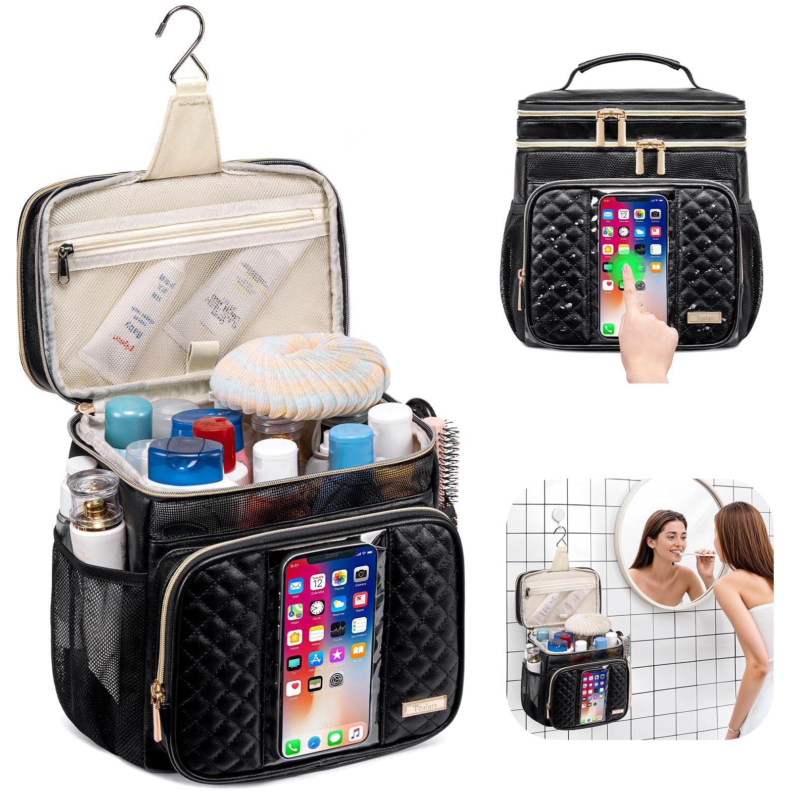 Tealari toiletry bag hanging-hook enables easy access in dorms and showers
