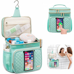 Tealari toiletry bag with multiple pockets for cosmetics and toiletries.