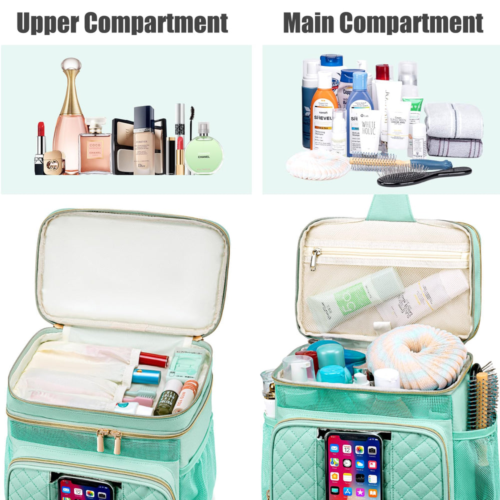 Tealari wide opening design for easy access to full-size toiletries.