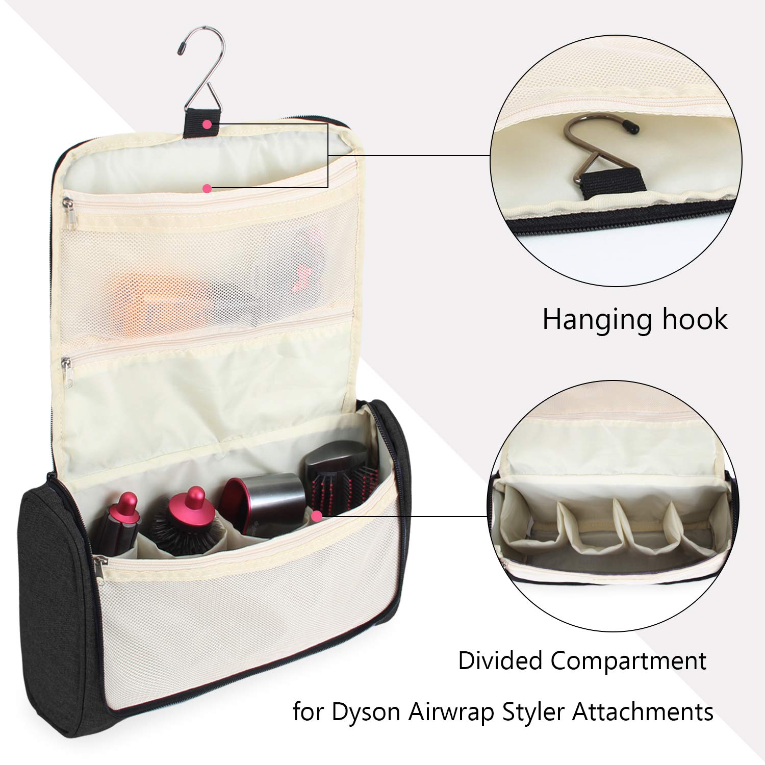 Teamoy Dyson Airwrap bag highlights divided compartments for easy attachment storage.