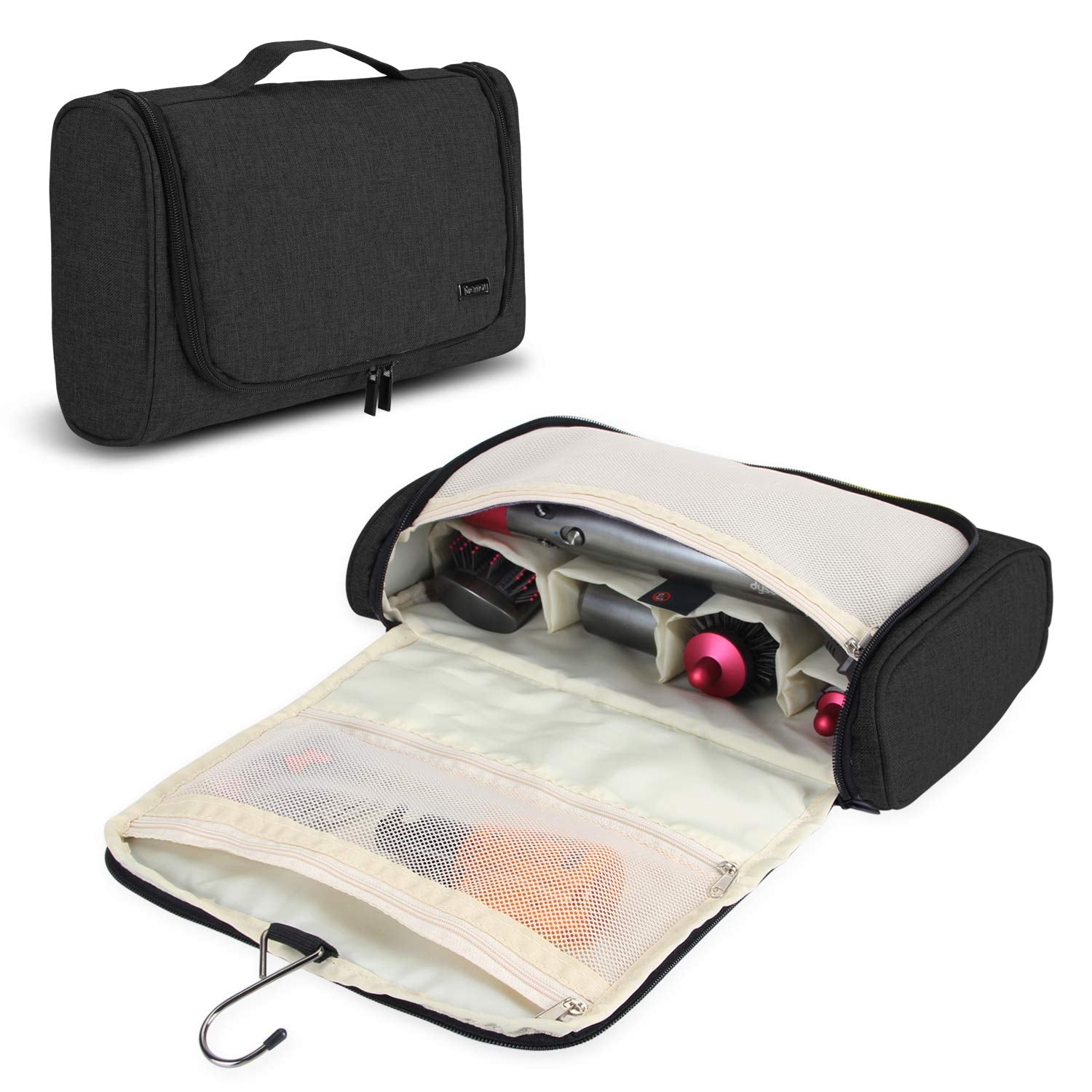 Teamoy Dyson Airwrap travel bag open shows four compartments for organized storage.