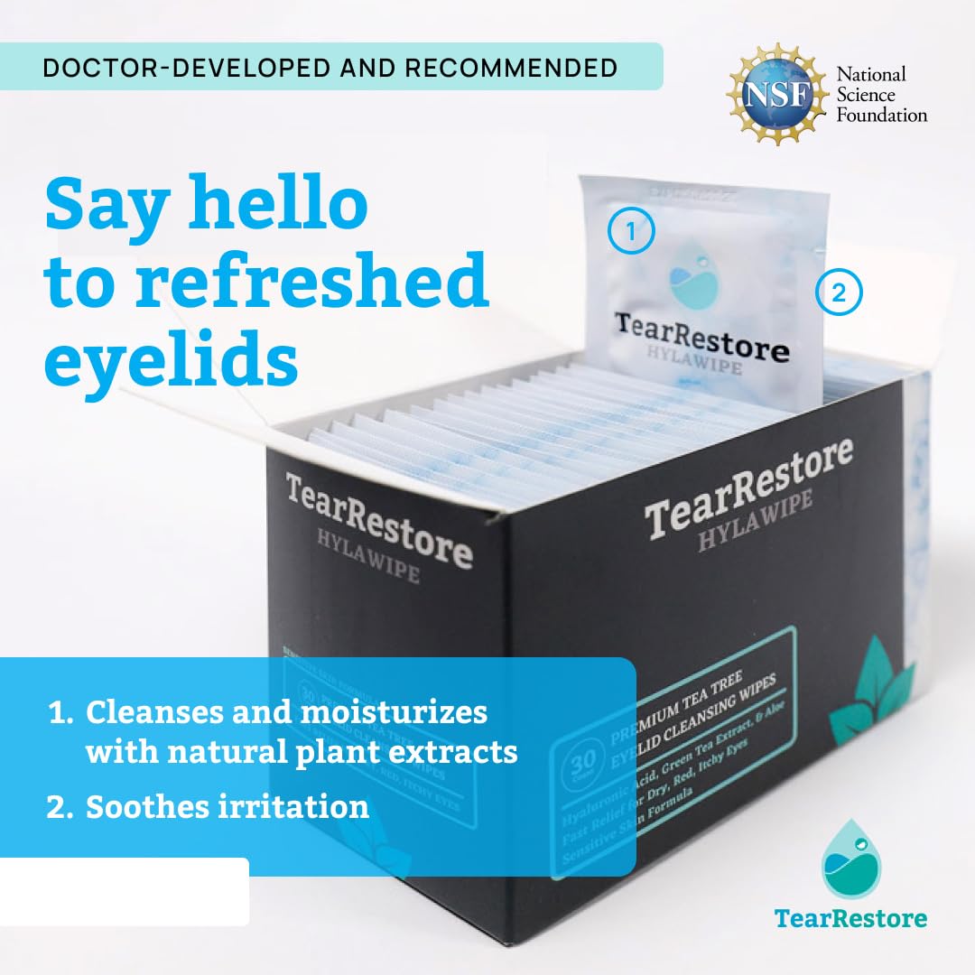 TearRestore eyelid wipes 30-count packaging is ideal for daily eyelid hygiene.