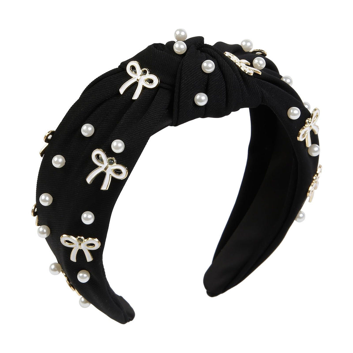 TEBIEKOY cute knotted headband with pink pearls adds elegant charm to any look.