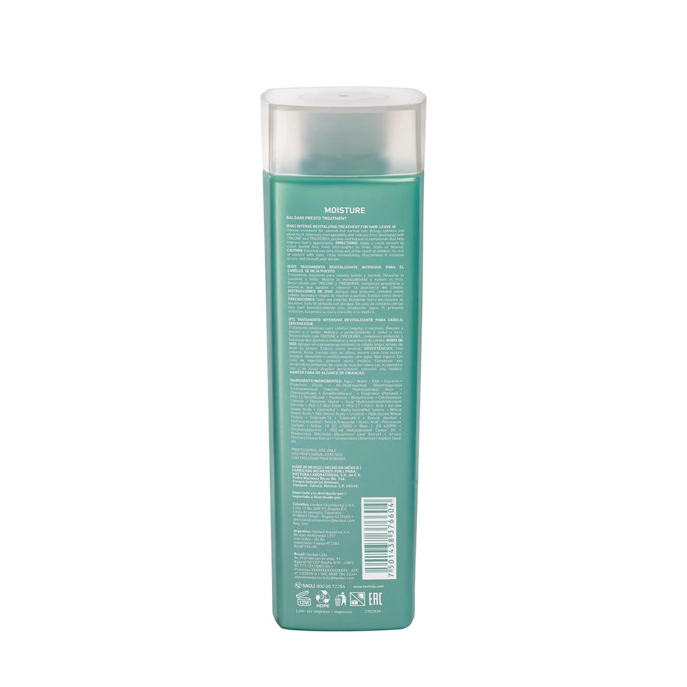 Tec Italy Balsami Presto bottle pour demonstrates easy, lightweight conditioning