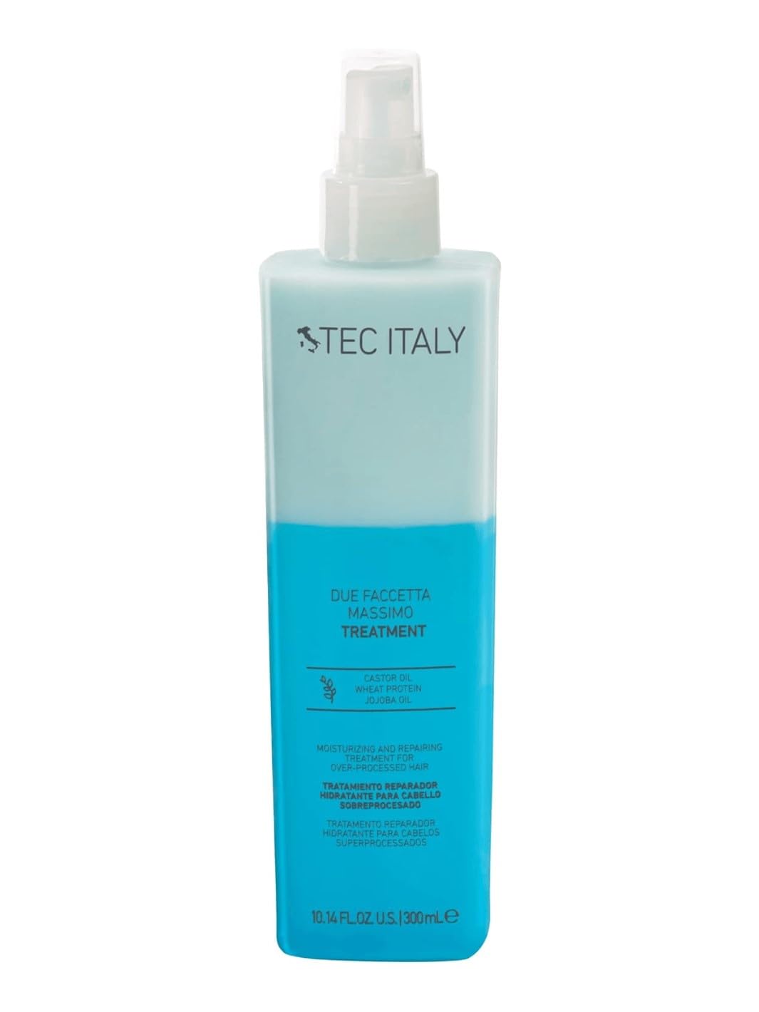 Tec Italy Due Faccetta Massimo hydro-nourishing hair treatment bottle showing hydration and shine.