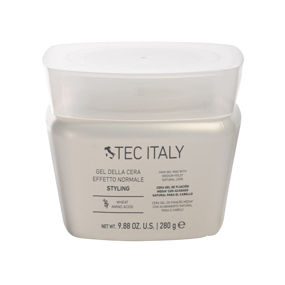 Tec Italy Gel Dela Cera Effetto Normale bottle shows natural look with strong hold for easy styling