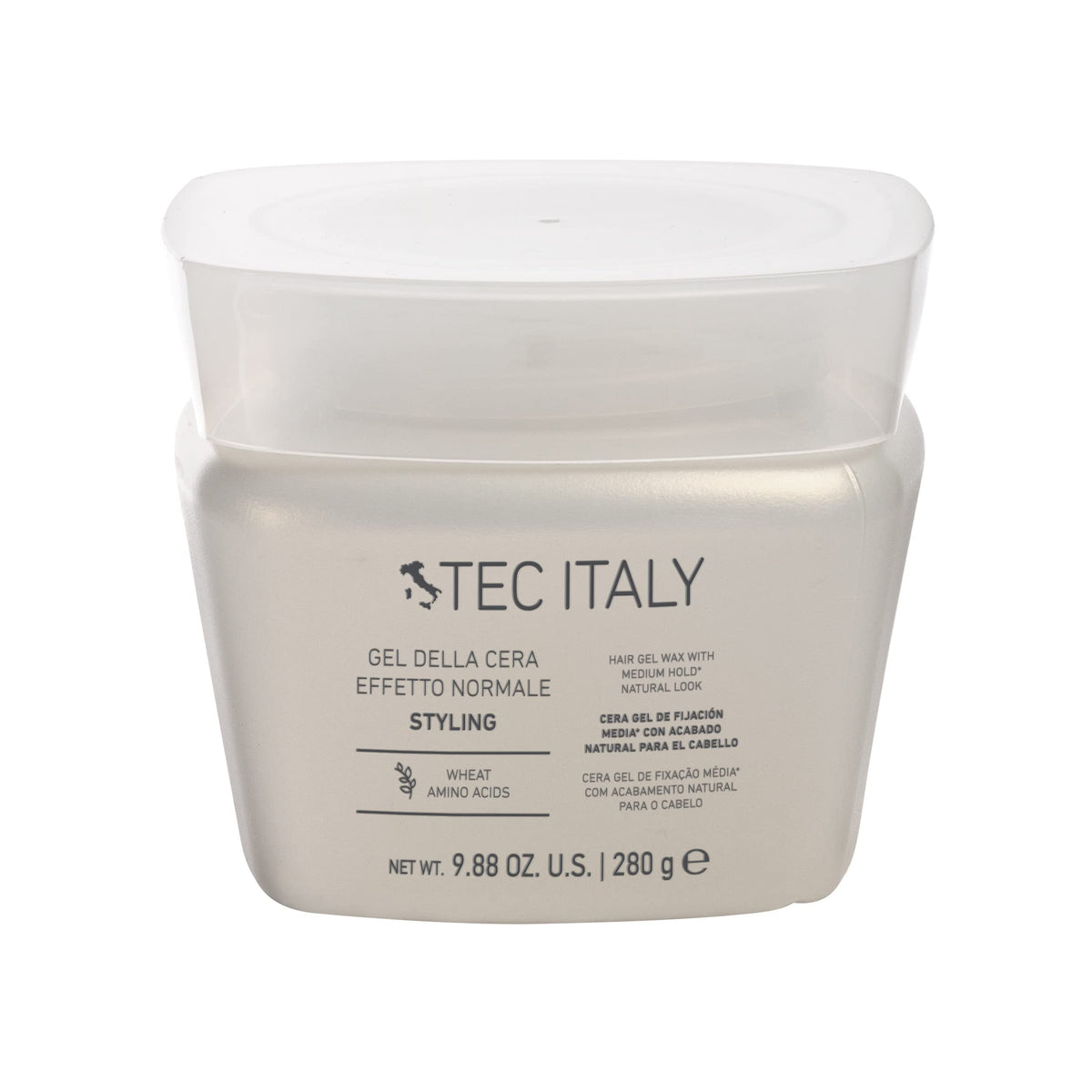 Tec Italy Gel Dela Cera Effetto Normale bottle shows natural look with strong hold for easy styling