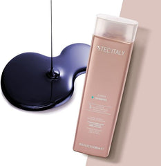 Tec Italy Lumina Purple Shampoo bottle emphasizes TRICONE and TRICOERBA for smoother hair.