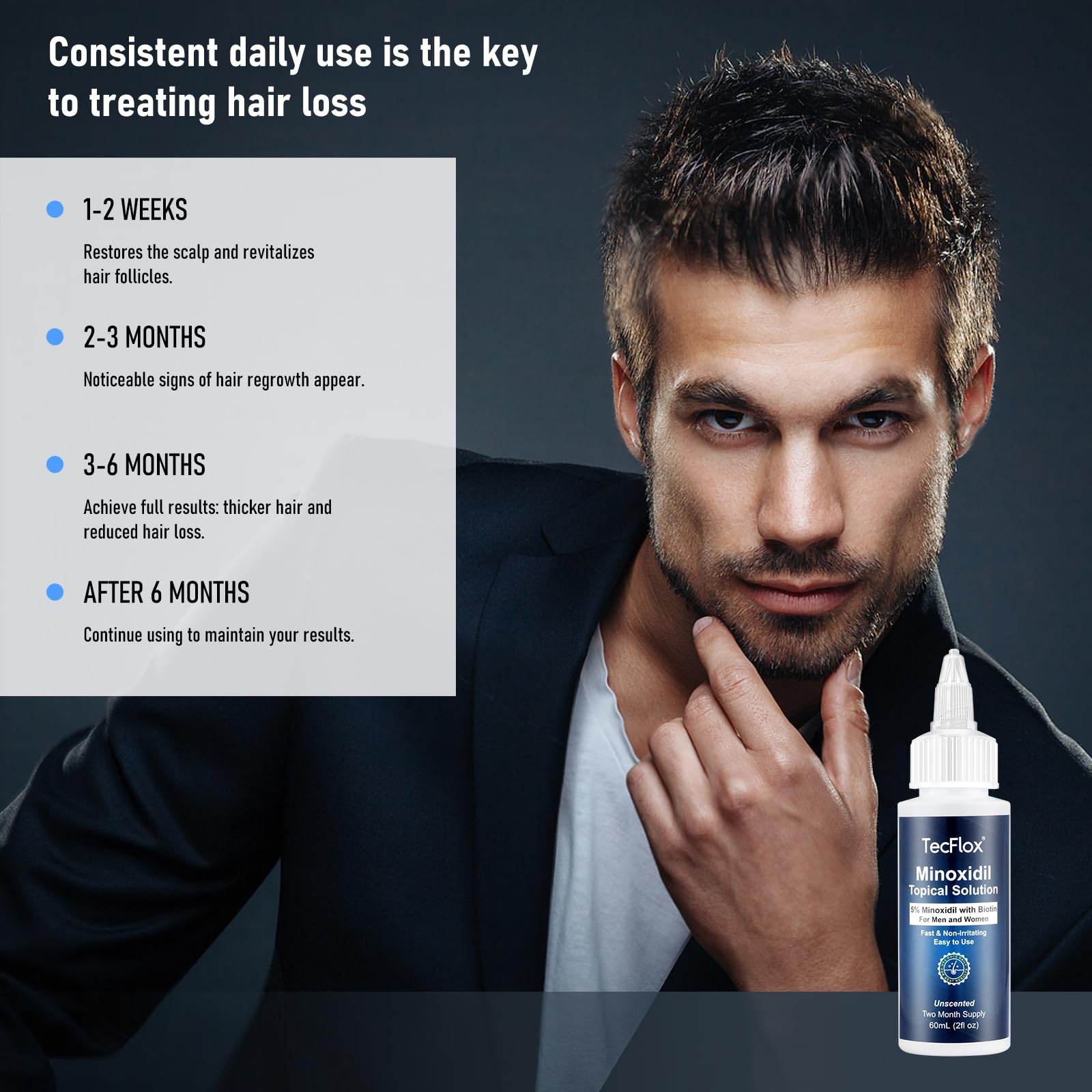 TECFLOX beard growth oil application demonstrates easy facial hair grooming.