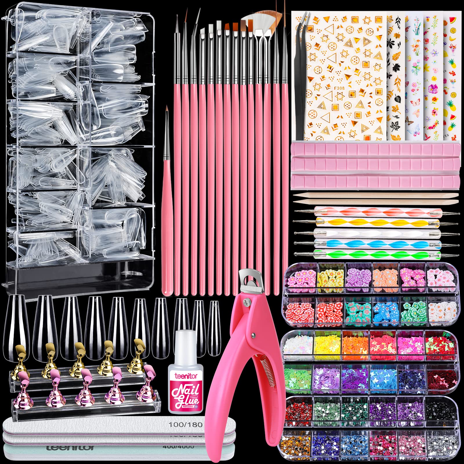 Teenitor acrylic nails kit contents shown for DIY at-home manicures.