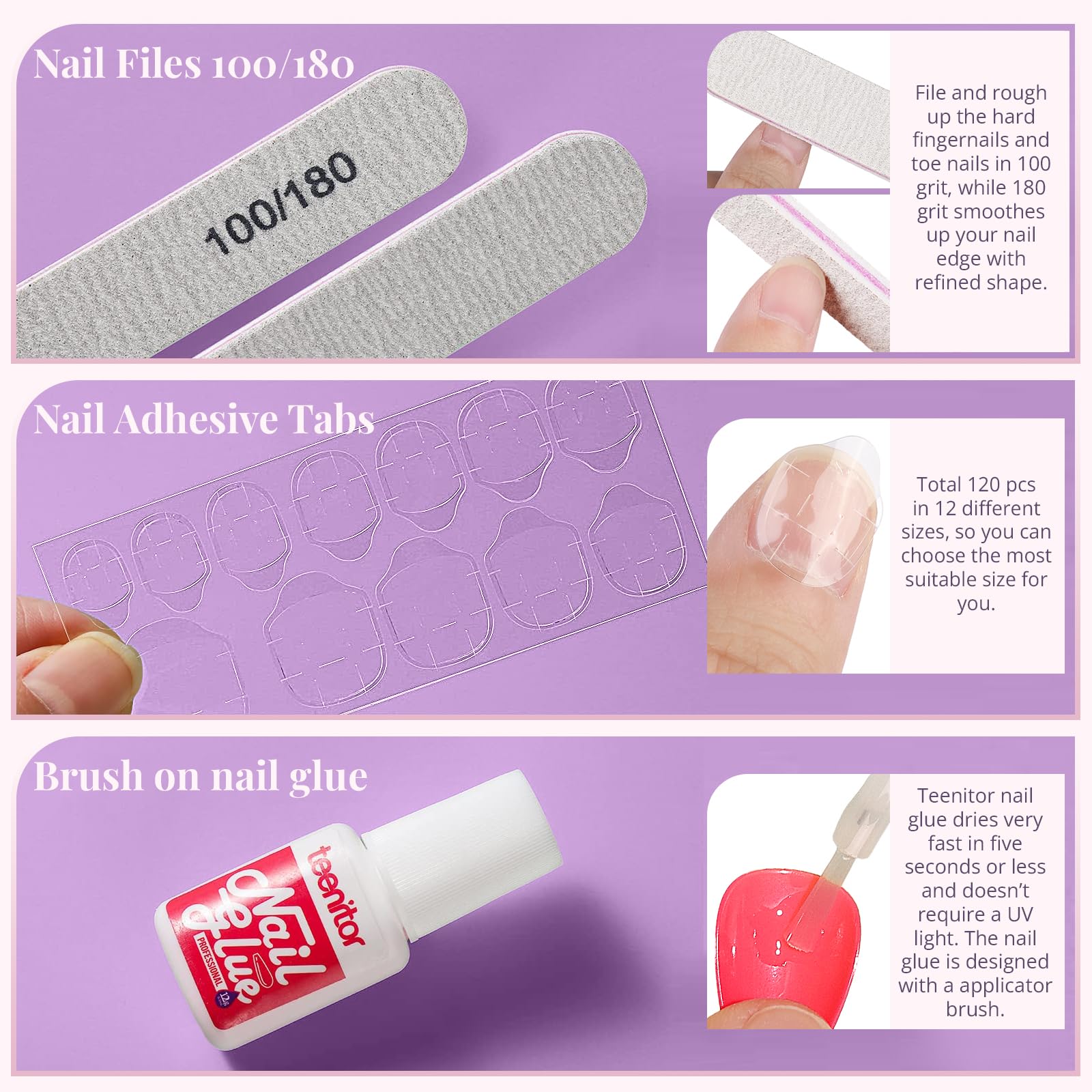 Teenitor almond press-on nails on hand showing easy, portable glam.