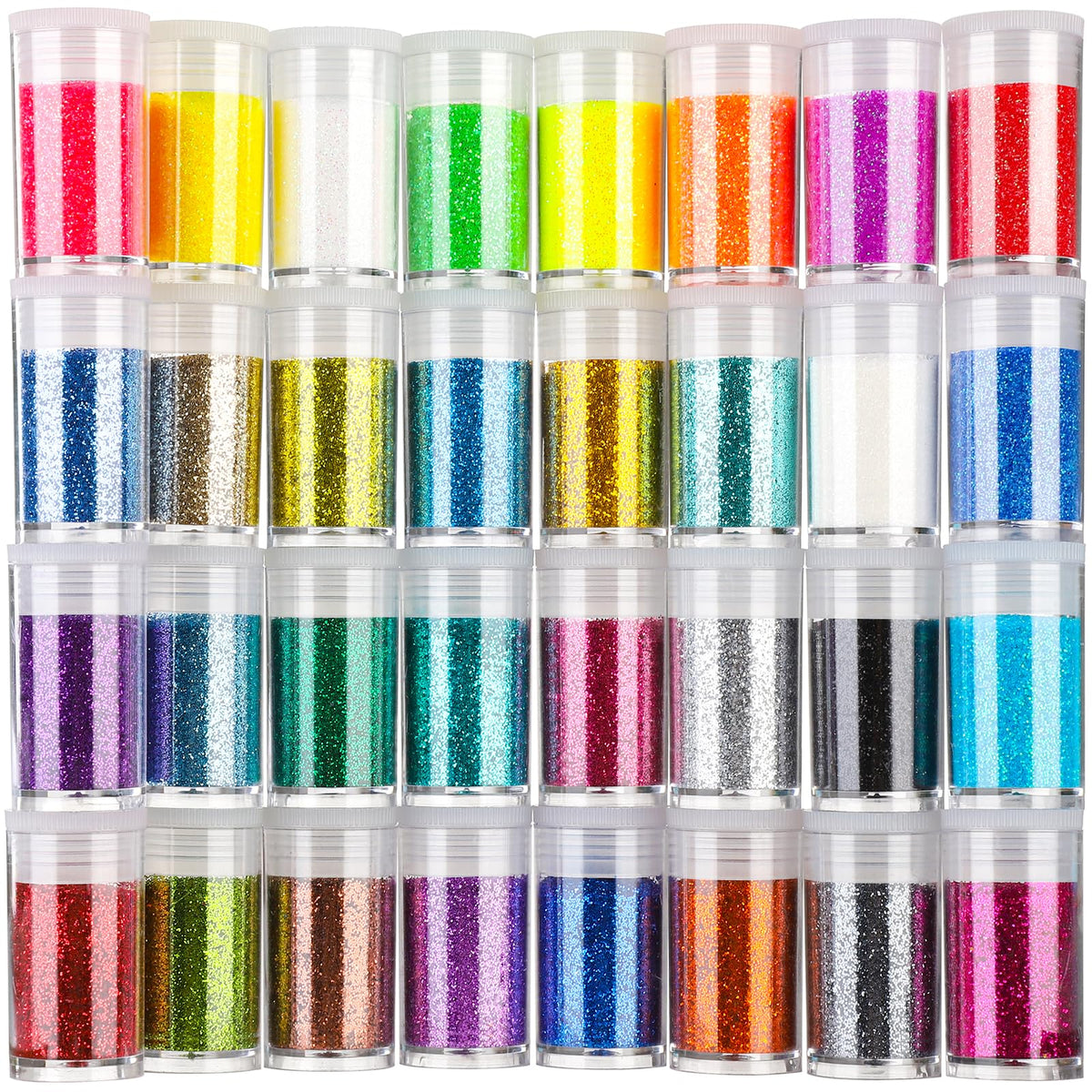 Teenitor fine glitter 32 colors close-up for crafts, nails and makeup
