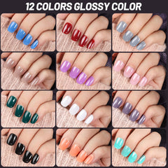 Teenitor glossy press-on nails in 12 colors for polished salon look.