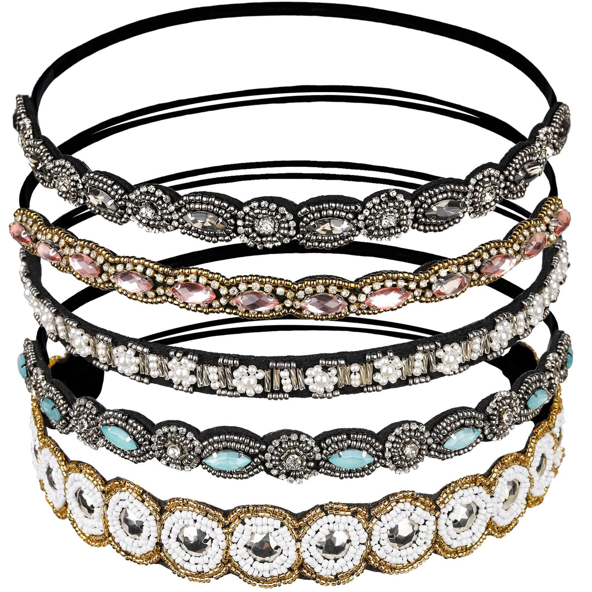 Teenitor hairband rhinestone beads closeup for glamorous evening wear