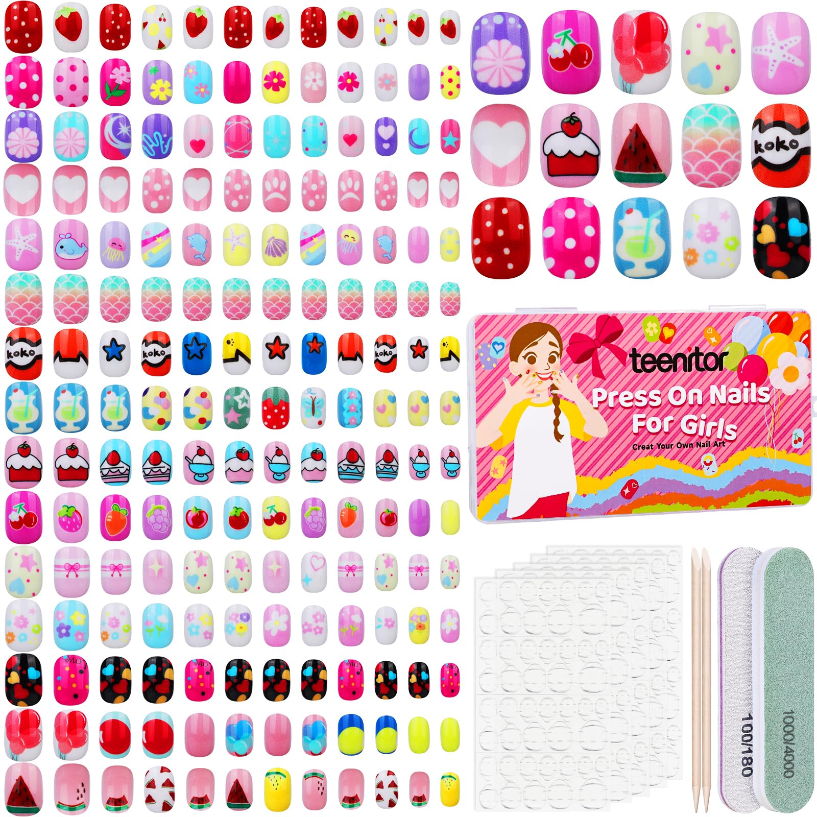 Teenitor kids press on nails with assorted styles for quick daily nail art