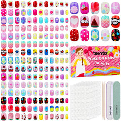 Teenitor kids press on nails with assorted styles for quick daily nail art