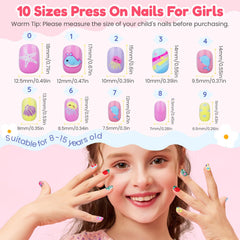 Teenitor kids press on nails featuring fruits and flowers design for playful looks