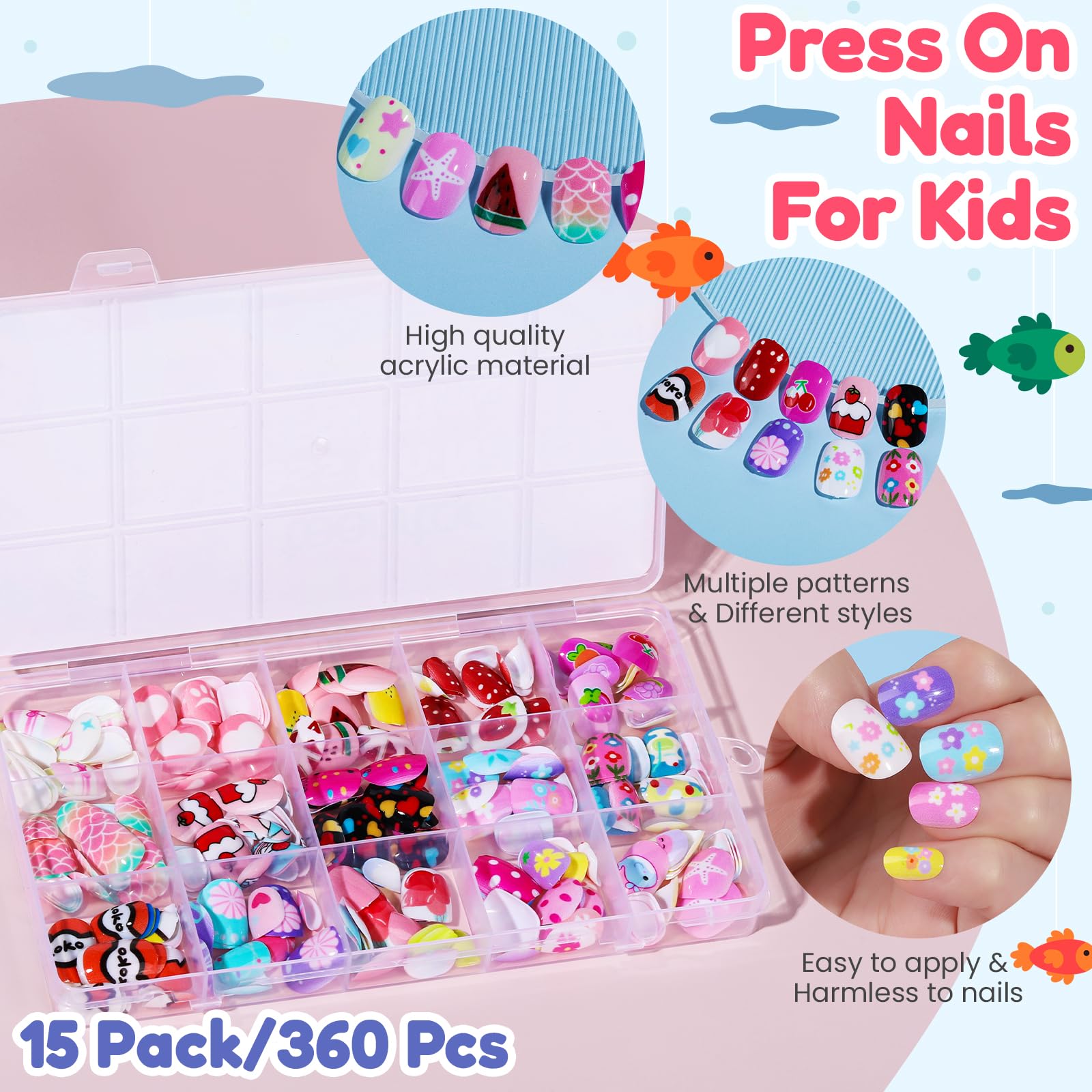 Teenitor kids press on nails kit includes mini file and buffer for at-home manicures
