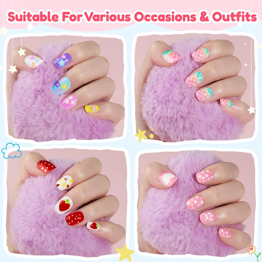 Teenitor kids press on nails with stars, hearts, and butterflies for cute accents