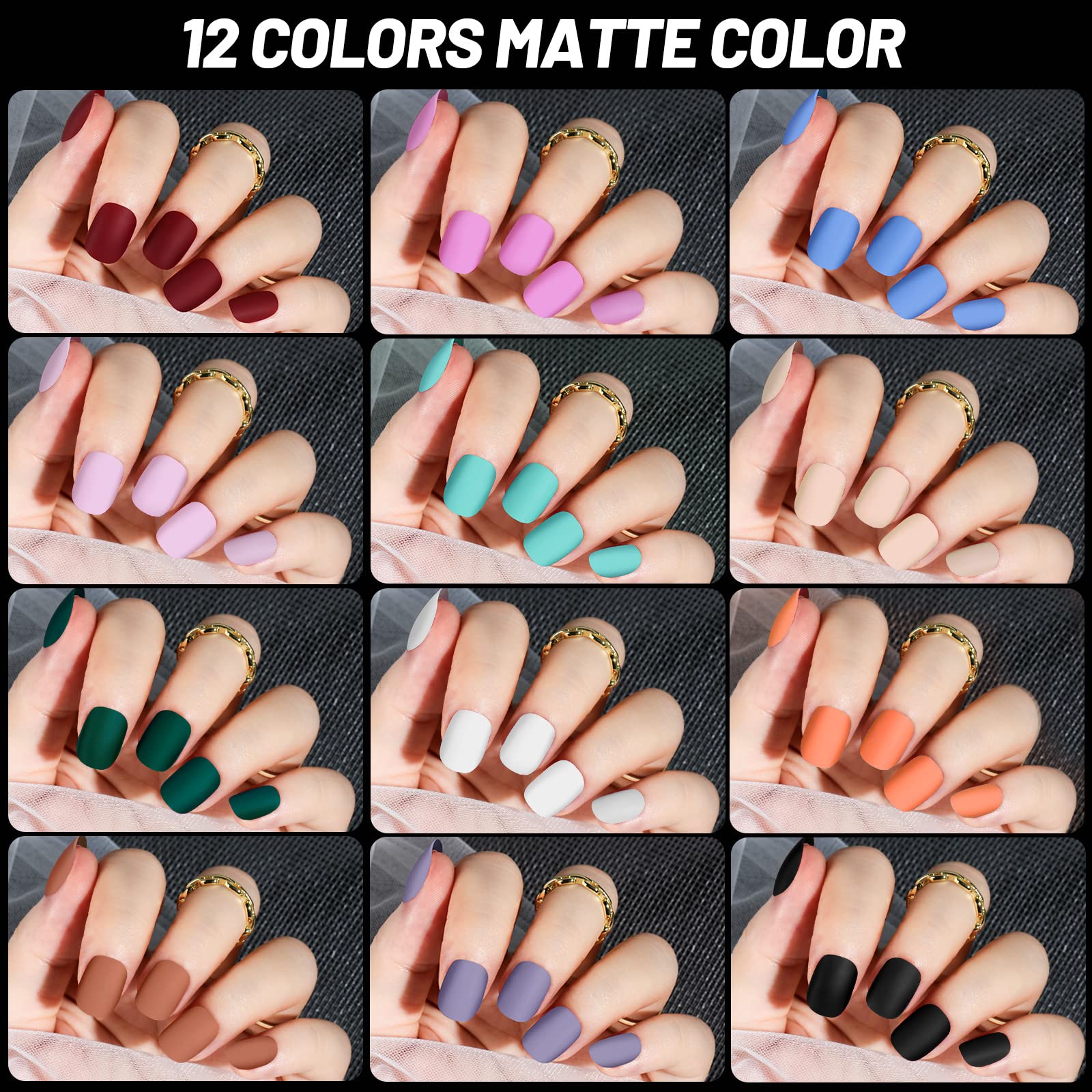 Teenitor matte press-on nails in 12 colors for trendy matte finish.
