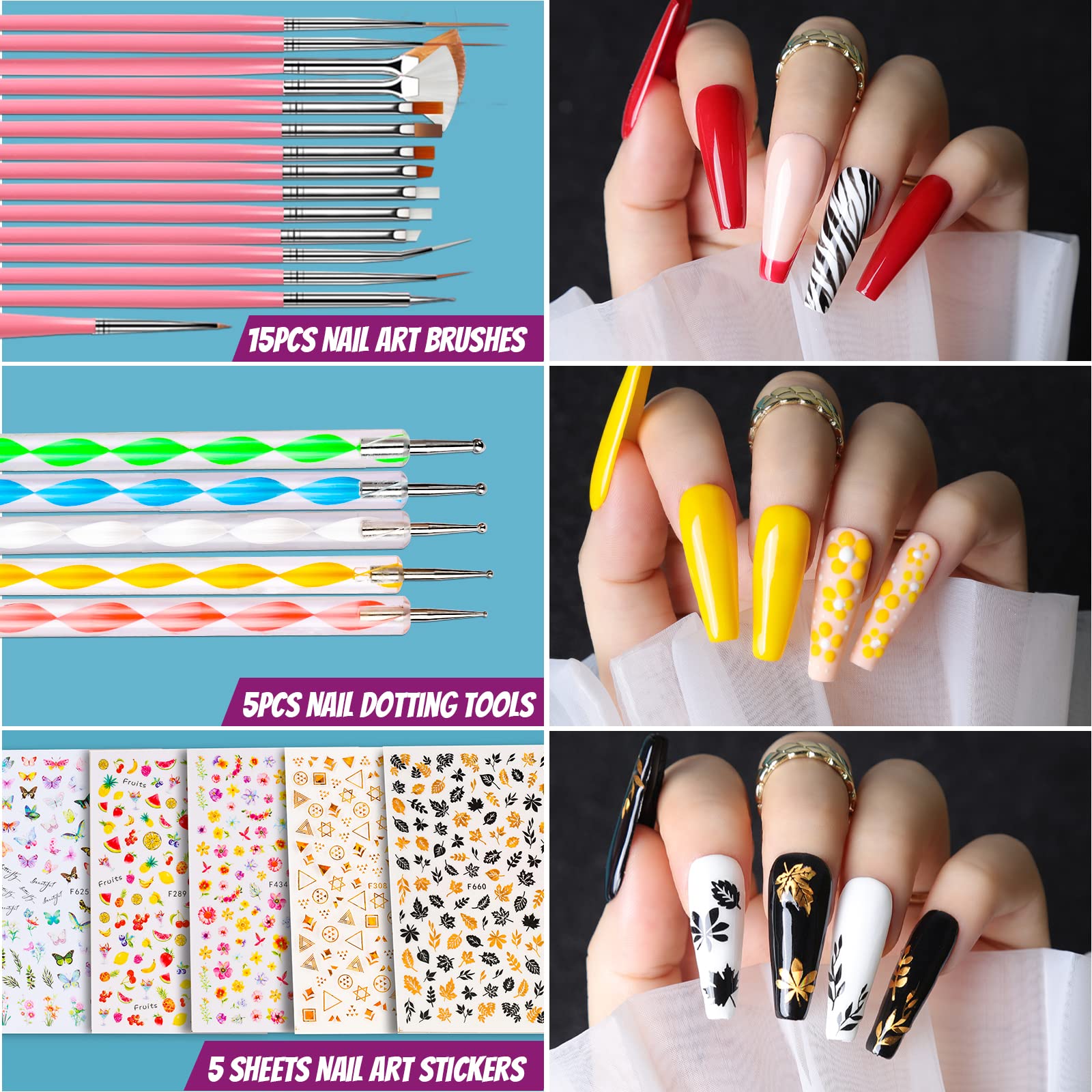 Teenitor nail-art brushes and dotting pens ready for precise detailing.