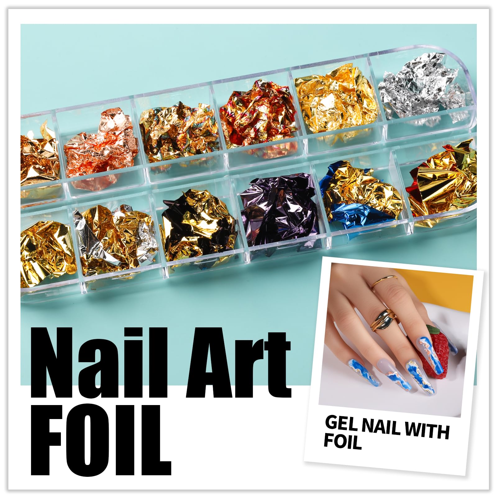 Teenitor-nail-art-foil-collection provides vibrant metallic accents.