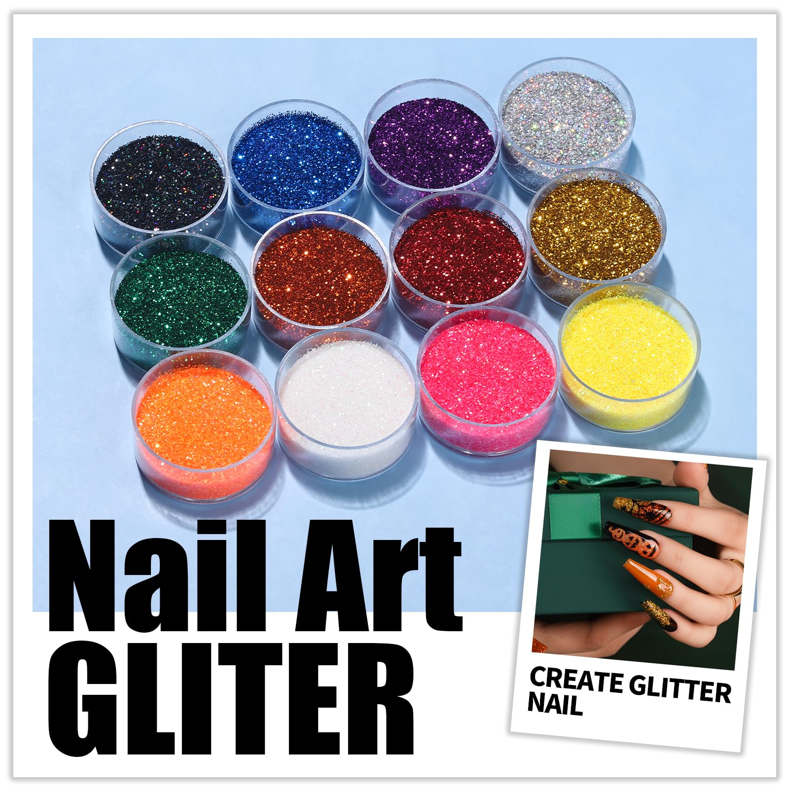 Teenitor nail-art-glitter-collection adds shimmering color to gel nails.