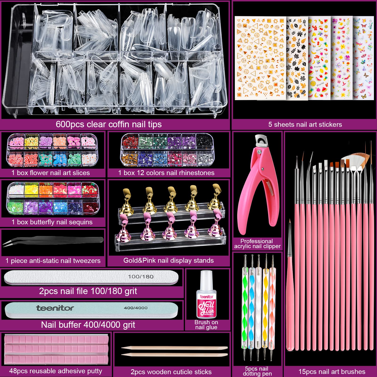 Teenitor flower slices and decals for custom nail designs.