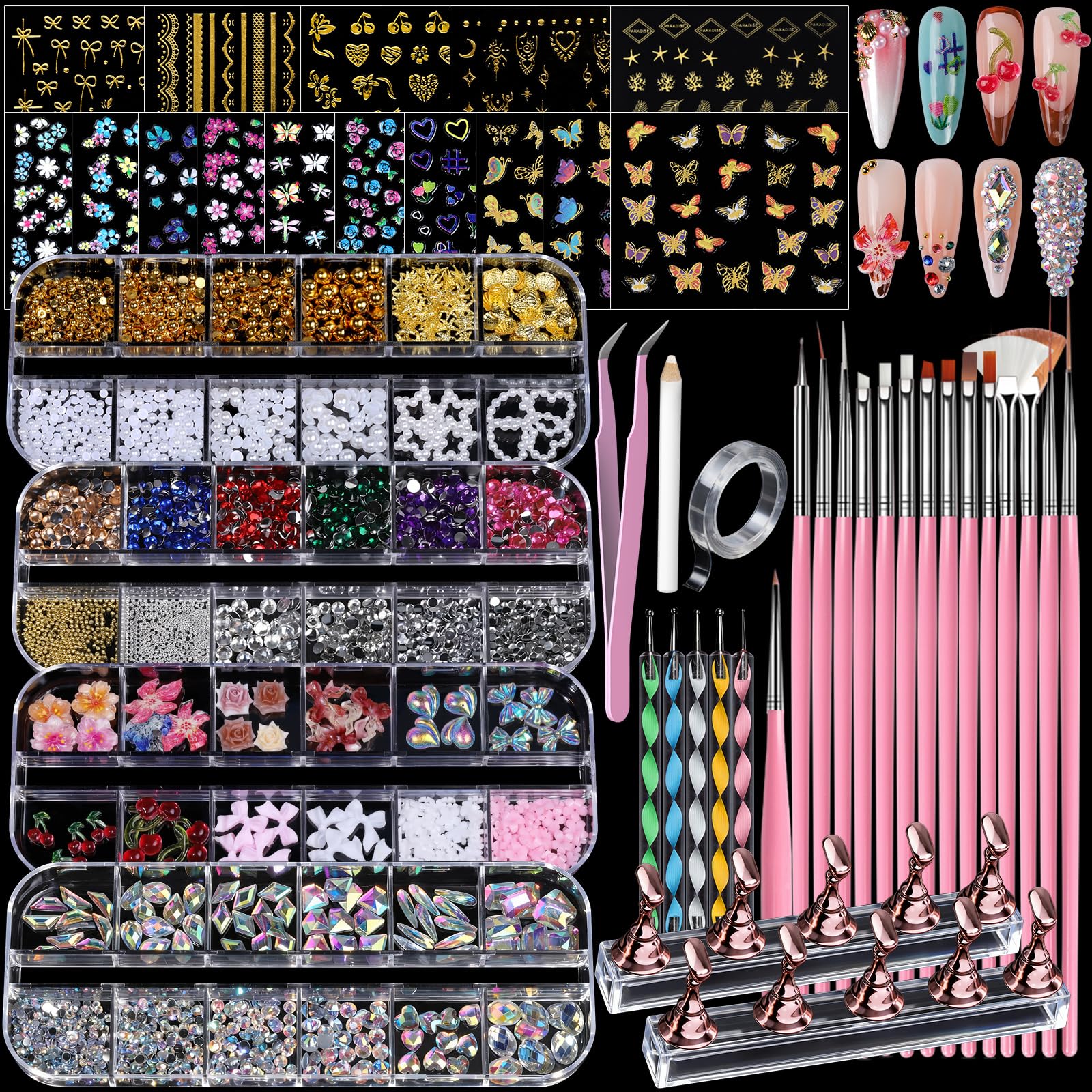 Teenitor nail charms and gems set with AB rhinestones for creative nail art.
