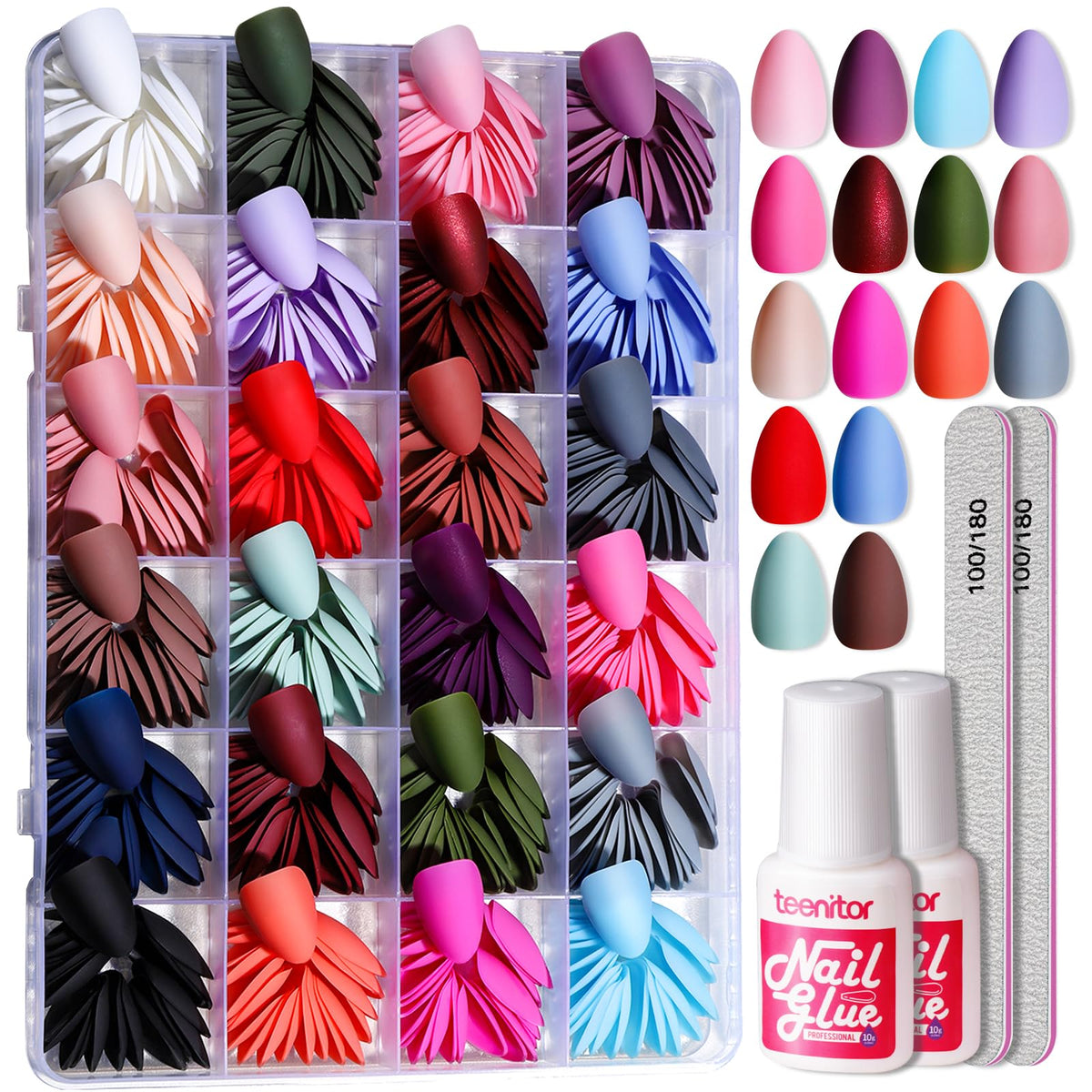Teenitor press on nails short almond matte kit for easy at-home manicure.