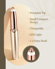 TeethBliss eyebrow trimmer LED light on illuminates fine hairs for accurate grooming.