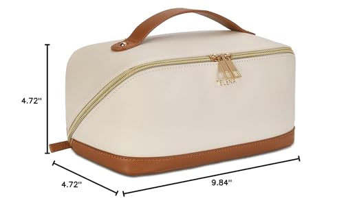 Telena leather makeup bag two compartments help neatly separate items.