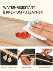 Telena Leather Make Up Bag with handle for easy portability on trips