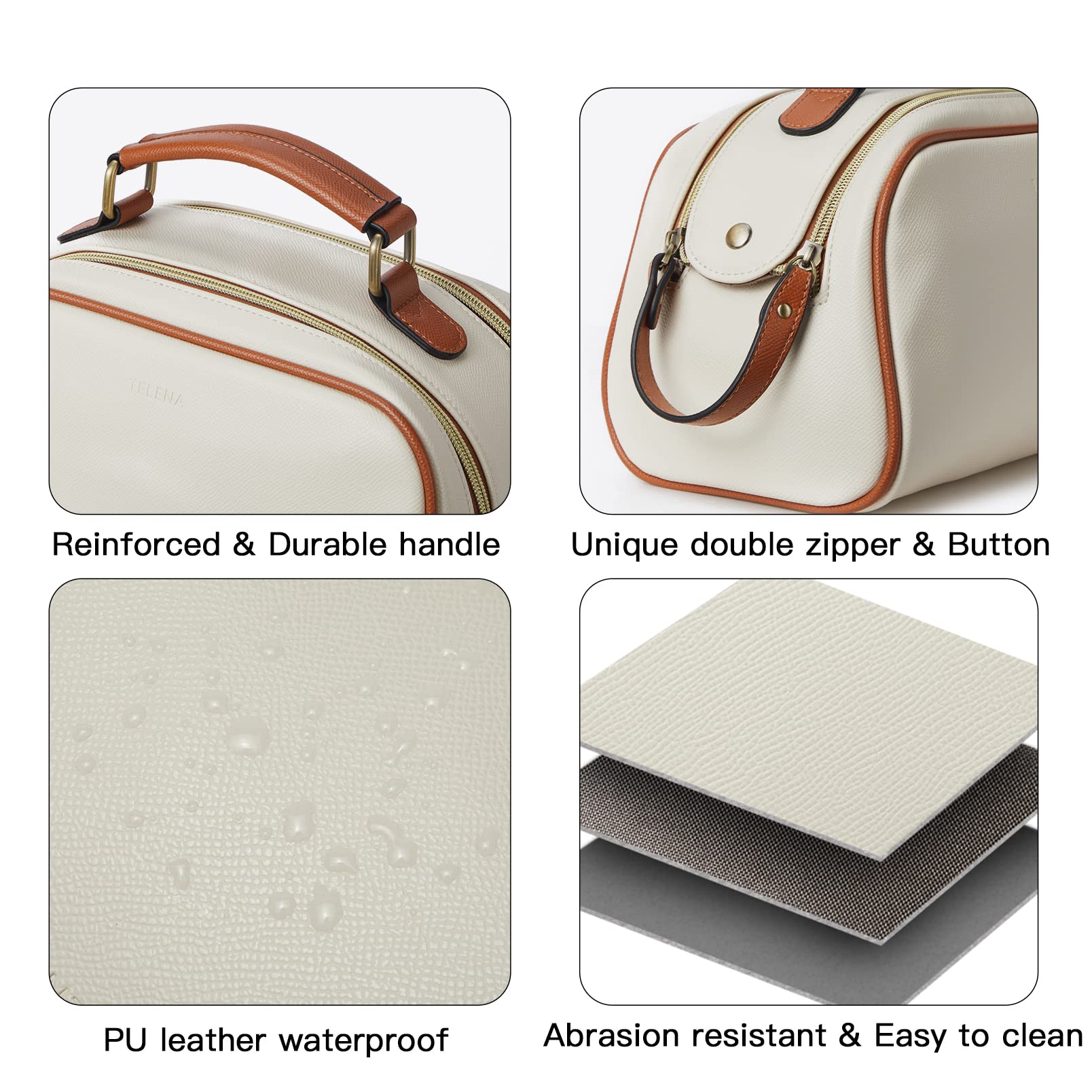 Telena travel bag side hanging strap offers convenient storage in bathrooms