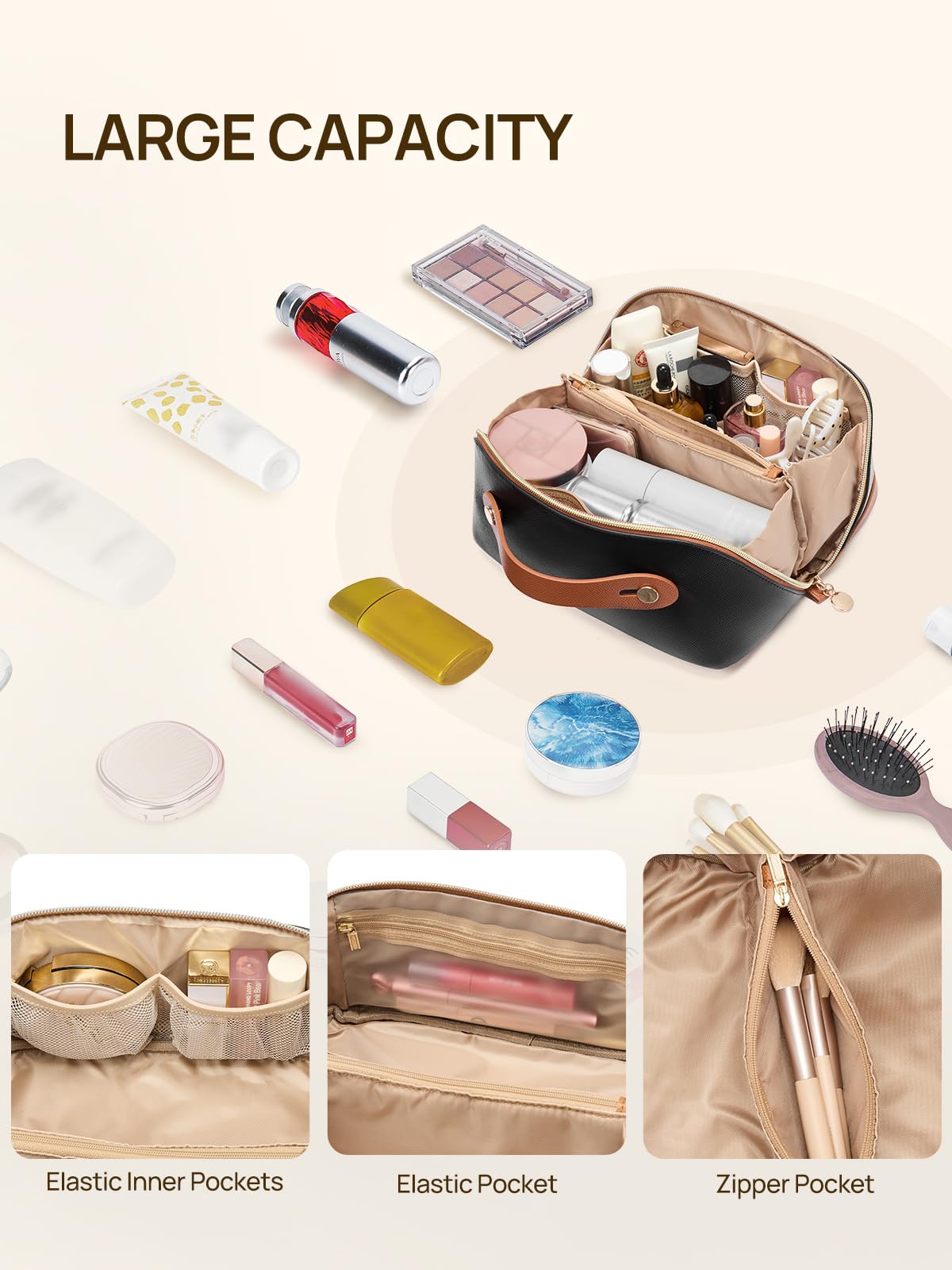 Telena Leather Make Up Bag water-resistant PU leather protects contents