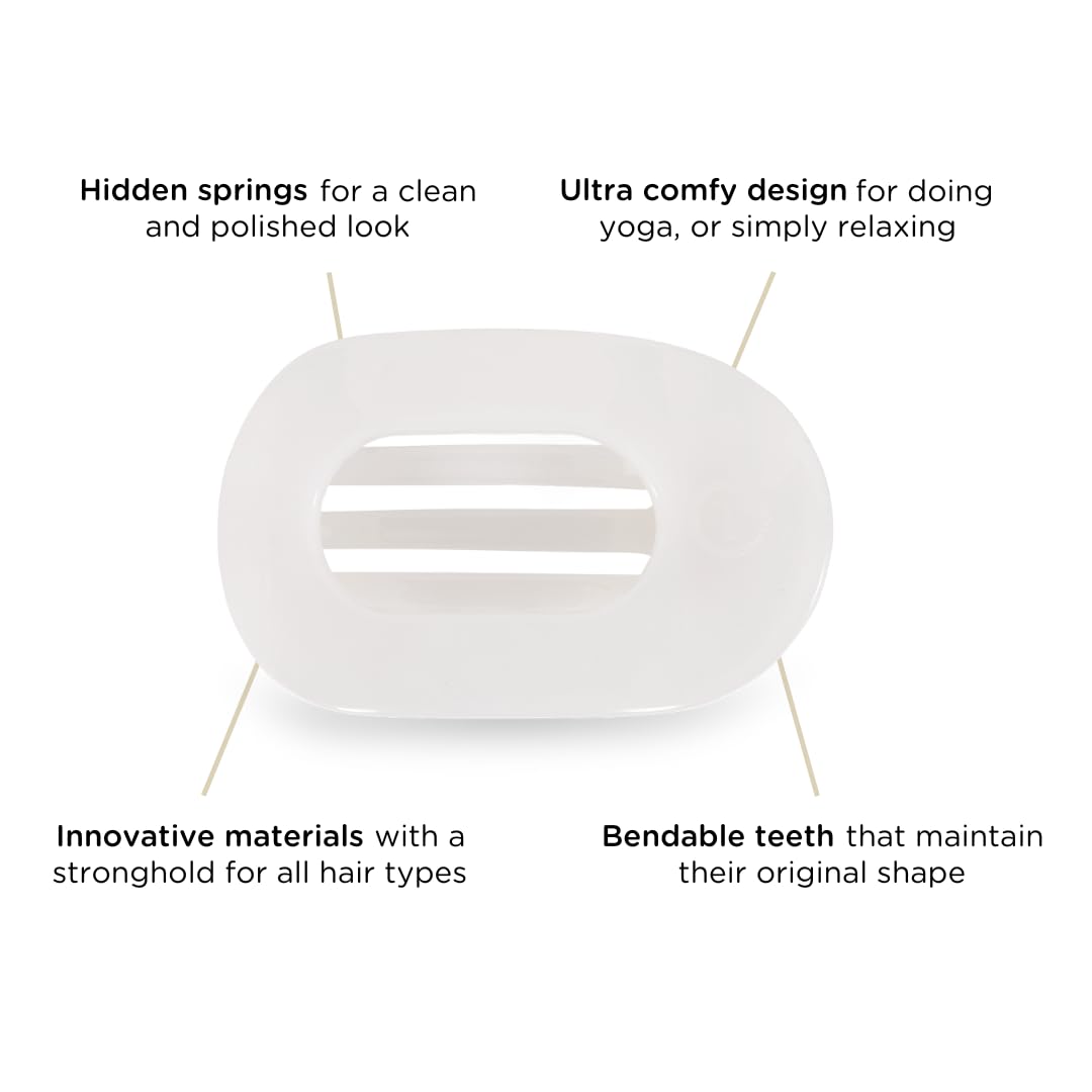 Teleties flat round clip demonstrates bendable teeth for all hair textures.