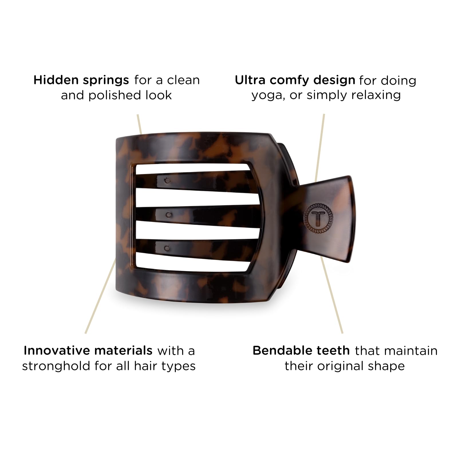 Teleties flat square clip delivering strong grip across hair textures
