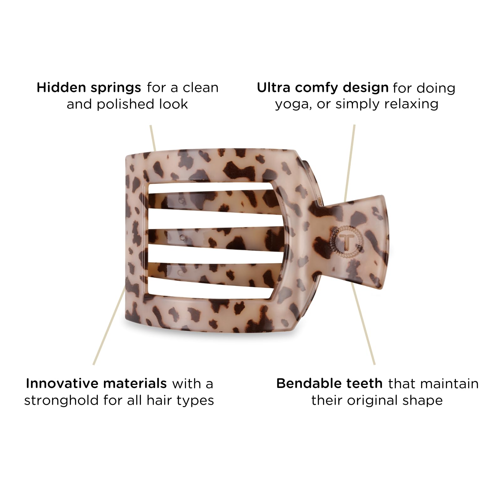 Teleties flat square clip teeth detail highlighting durable bendable teeth