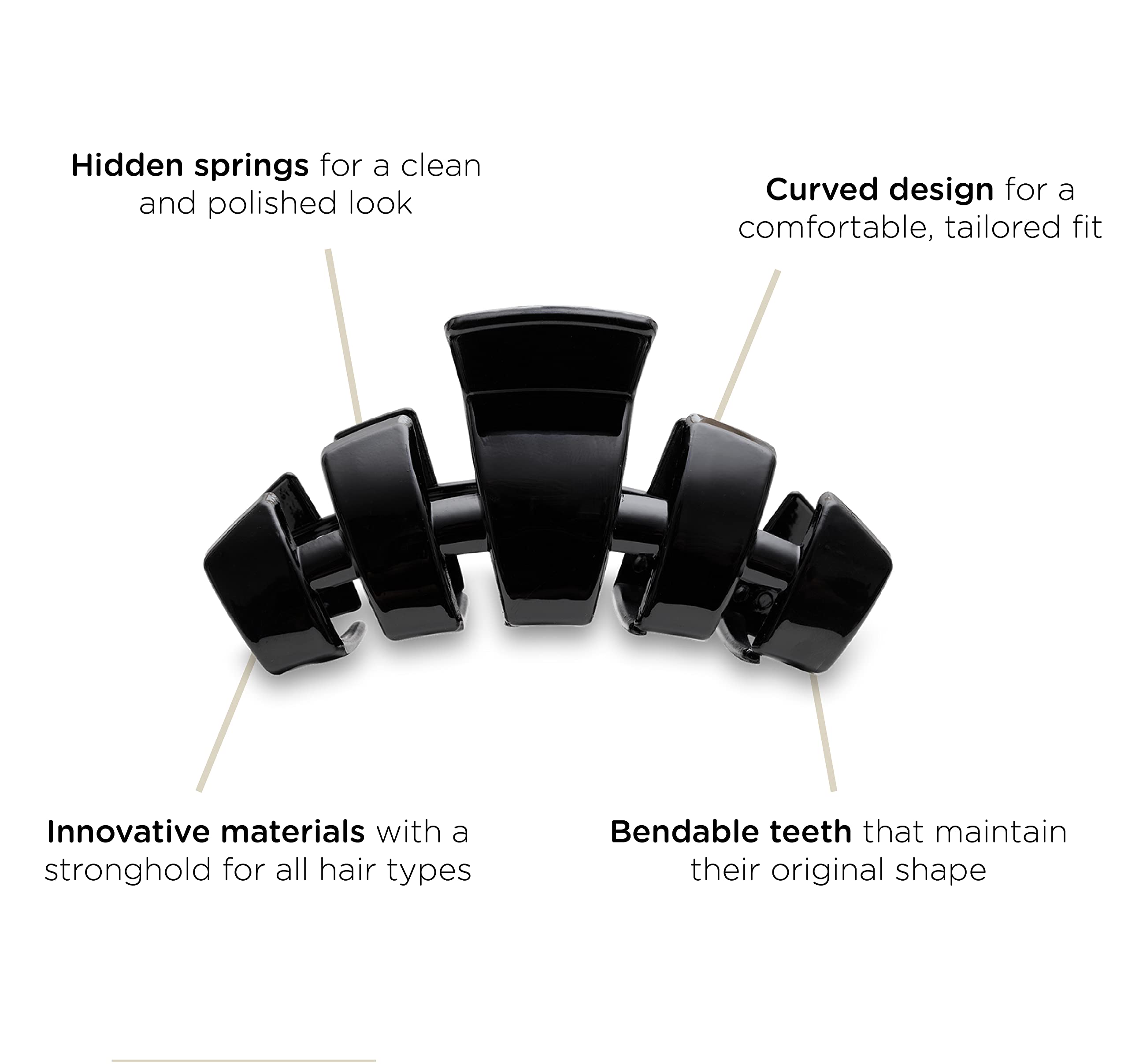 Teleties hidden-springs detail clip—clean, polished look without snagging.