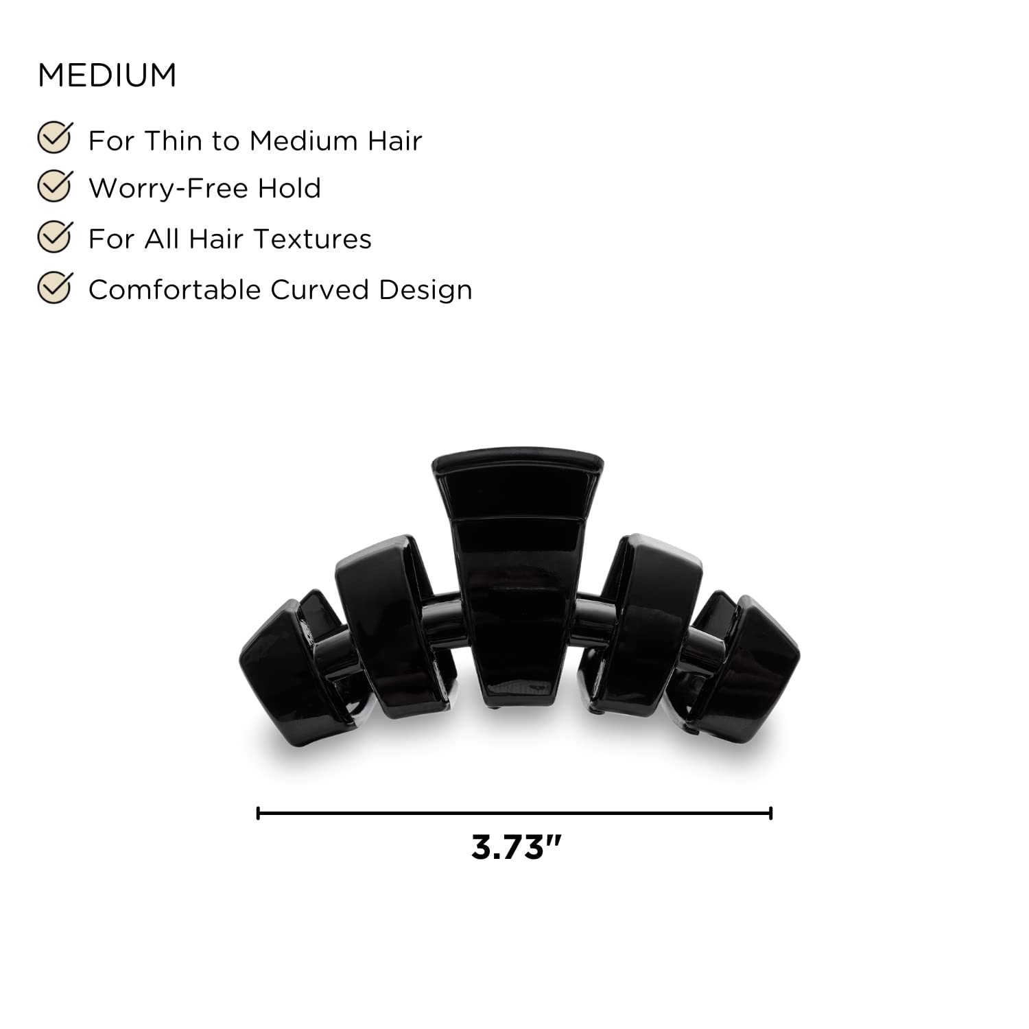 Teleties Jet Black medium hair clip bendable teeth for long-lasting shape and secure hold.
