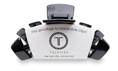 Teleties Jet Black medium hair clip close-up showing strong grip for secure updos.