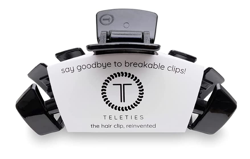 Teleties large hair clip close-up on jet-black finish for secure hold.