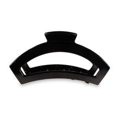 Teleties large open claw clip jet black closeup showing strong grip.