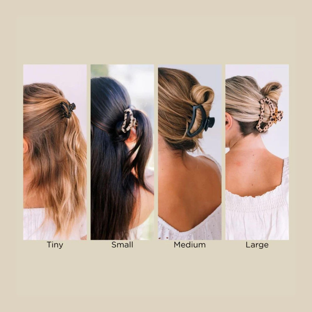 Teleties open-claw clip on long thick hair provides reliable hold.