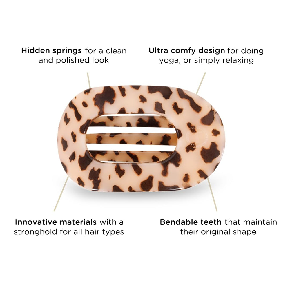 Teleties strong grip hair clip demonstrates no-slip hold on various textures.