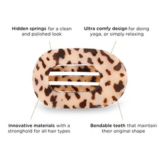 Teleties strong grip hair clip demonstrates no-slip hold on various textures.