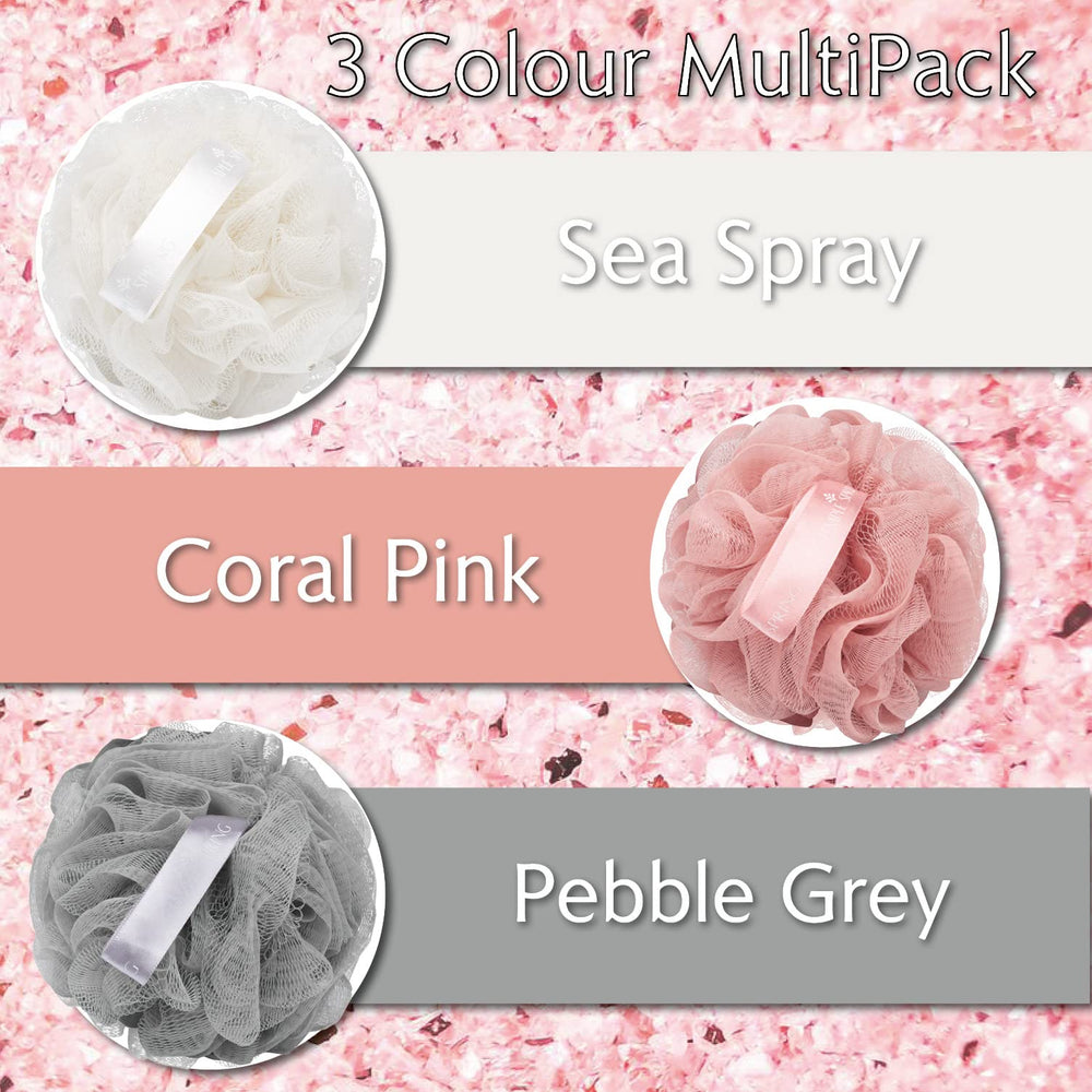 Temple Spring loofah closeup shows soft mesh for gentle exfoliation.
