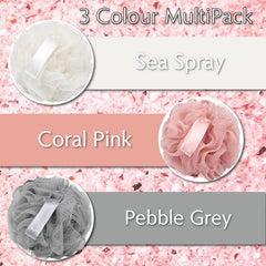 Temple Spring loofah closeup shows soft mesh for gentle exfoliation.