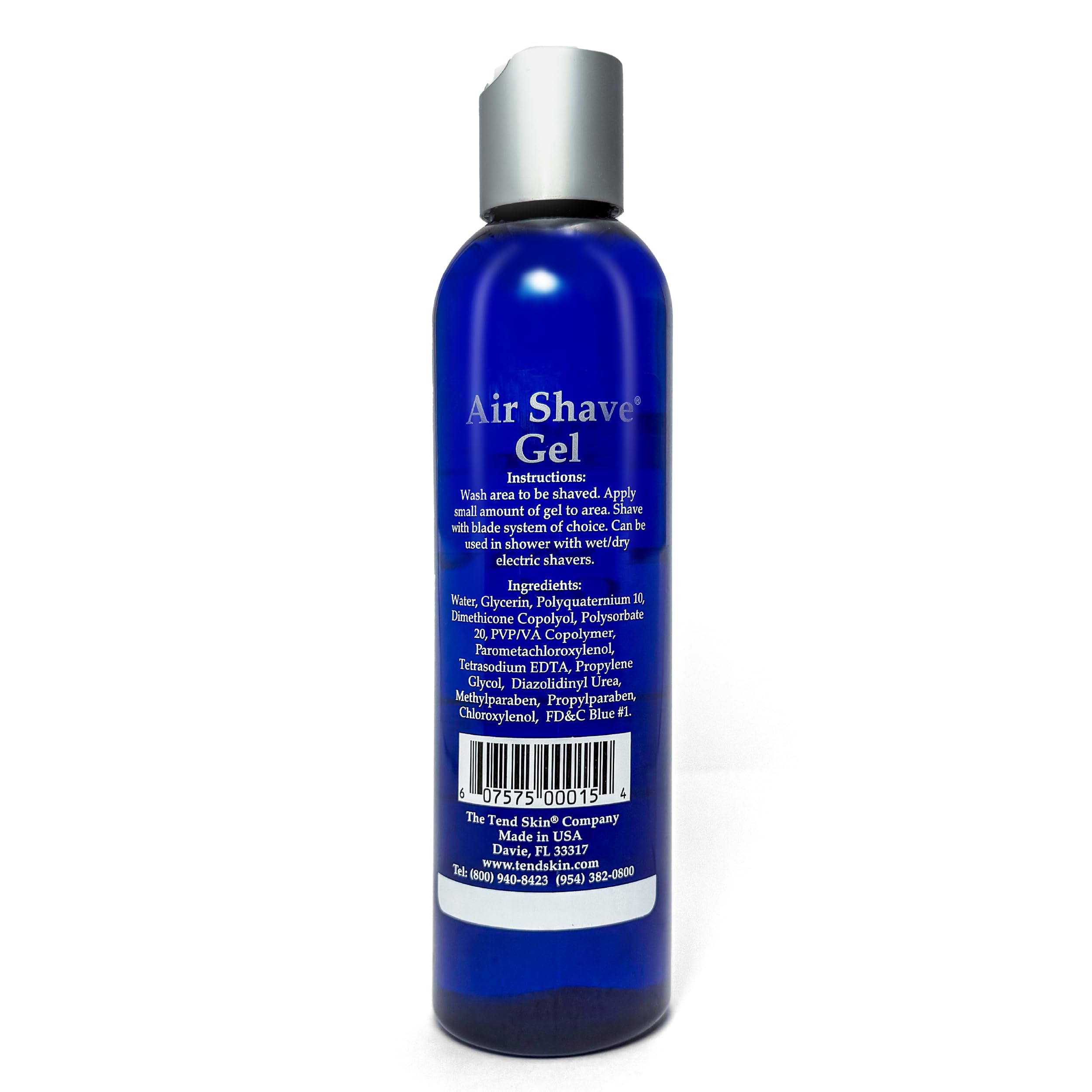 Tend Skin Air Shave Gel after-laser-care panel suggests calming post-treatment skin.