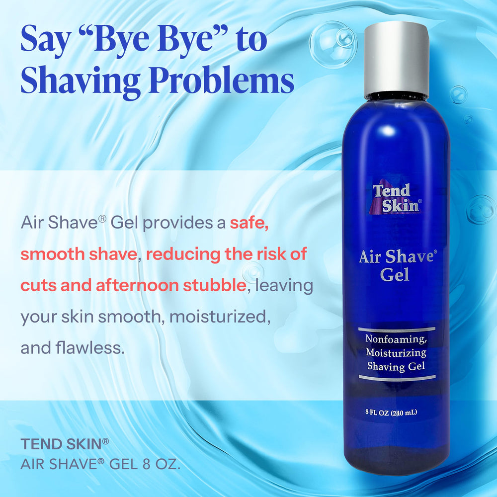 Tend Skin Air Shave Gel clear-application demonstrates non-foaming, precise glide for shaving.
